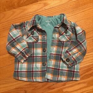 Cat & Jack Plaid Button Down Shirt - Teal, Orange, and Gray